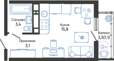 Студия, 23&nbsp;м²