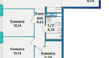 3-к. квартира, 74 м²