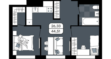 Студия, 44&nbsp;м²