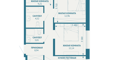 3-к. квартира, 76&nbsp;м²