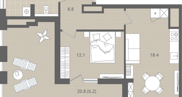 1-к. квартира, 53&nbsp;м²