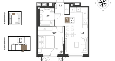 1-к. квартира, 36&nbsp;м²