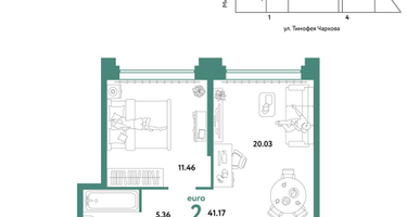 2-к. квартира, 41&nbsp;м²