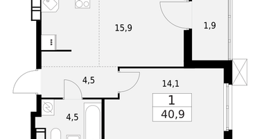 1-к. квартира, 40&nbsp;м²