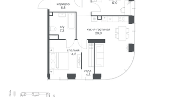 2-к. квартира, 90&nbsp;м²