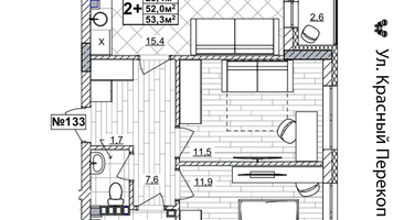 2-к. квартира, 53&nbsp;м²