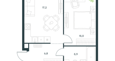 1-к. квартира, 44 м²