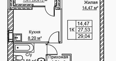 1-к. квартира, 29&nbsp;м²