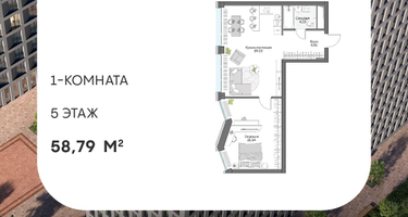 1-к. квартира, 58 м²