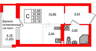 Студия, 22&nbsp;м²