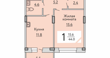 1-к. квартира, 44&nbsp;м²