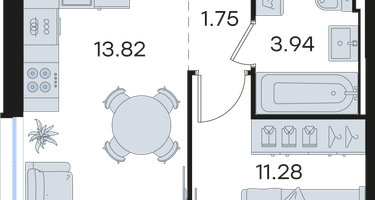 1-к. квартира, 37&nbsp;м²