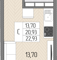 Студия, 22&nbsp;м²