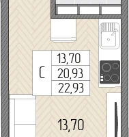 Студия, 22&nbsp;м²