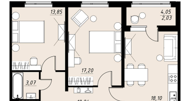 2-к. квартира, 66&nbsp;м²