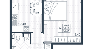 1-к. квартира, 36&nbsp;м²
