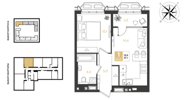 1-к. квартира, 37 м²