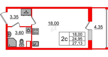 Студия, 24 м²
