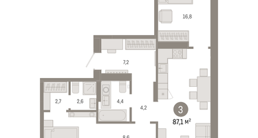 3-к. квартира, 88 м²