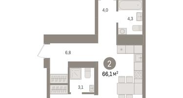 2-к. квартира, 66&nbsp;м²