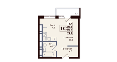 Студия, 27 м²