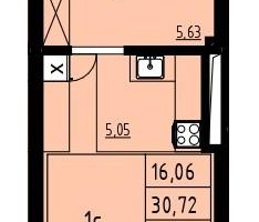 Студия, 33 м²