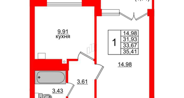 1-к. квартира, 33&nbsp;м²