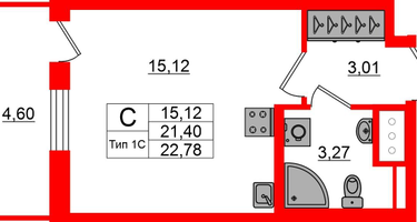 Студия, 21 м²