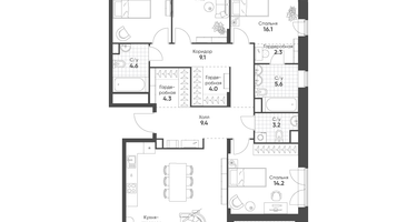 4-к. квартира, 141&nbsp;м²