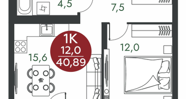 1-к. квартира, 40 м²