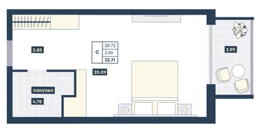 Студия, 32&nbsp;м²