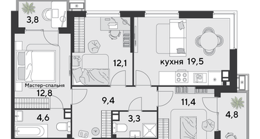 3-к. квартира, 82 м²