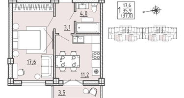 1-к. квартира, 37 м²
