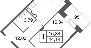 1-к. квартира, 44&nbsp;м²
