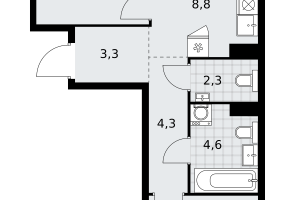 3-к. квартира, 56 м²