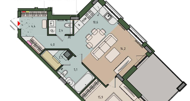 1-к. квартира, 65 м²