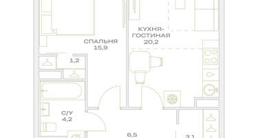 2-к. квартира, 51&nbsp;м²