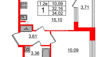 1-к. квартира, 31&nbsp;м²