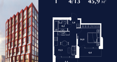 1-к. квартира, 39 м²