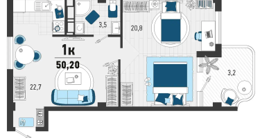 1-к. квартира, 46&nbsp;м²