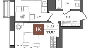 1-к. квартира, 33 м²