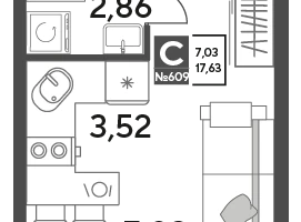 Студия, 17&nbsp;м²