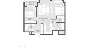 2-к. квартира, 83&nbsp;м²
