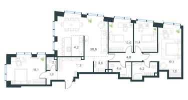 5-к. квартира, 132&nbsp;м²
