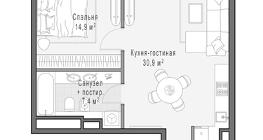 1-к. квартира, 59 м²