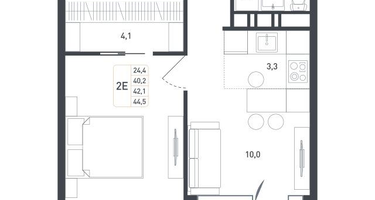 2-к. квартира, 42&nbsp;м²