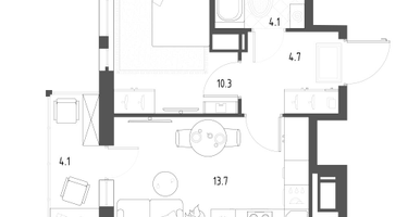 1-к. квартира, 34 м²