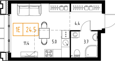Студия, 24&nbsp;м²