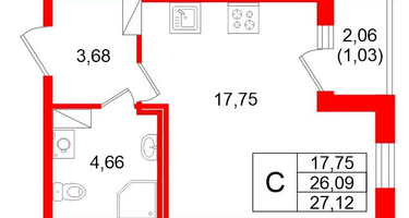 Студия, 27&nbsp;м²