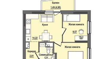 1-к. квартира, 46&nbsp;м²